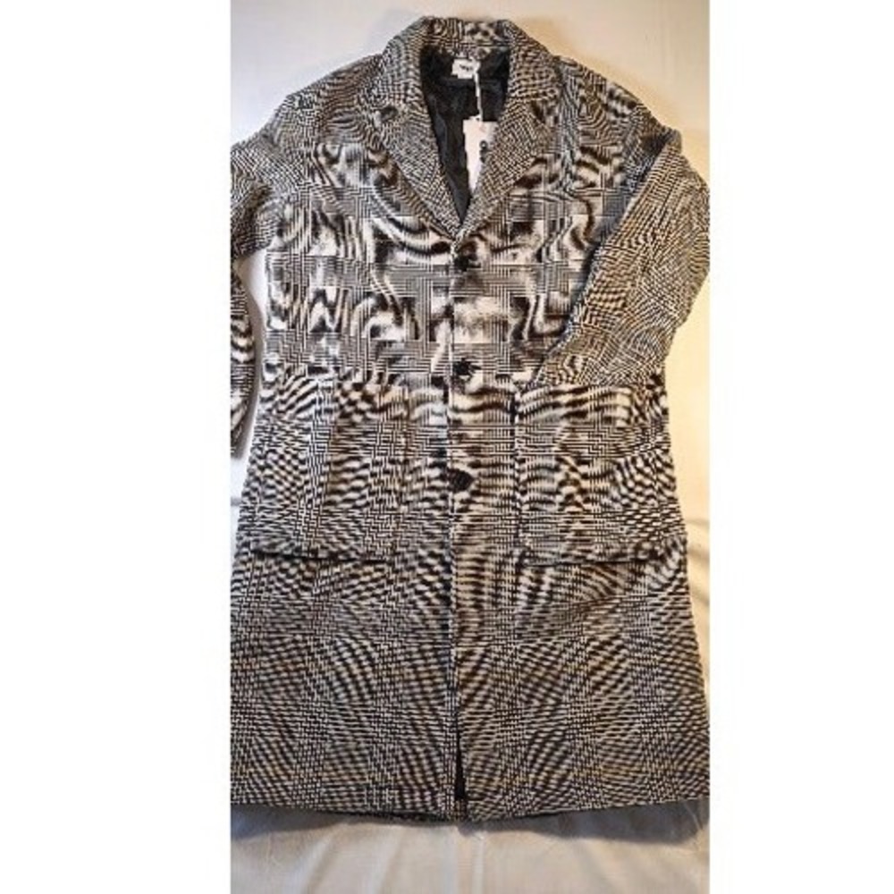 Obey Mens Glitch Plaid Overcoat Black White Long Jacket Large NEW
